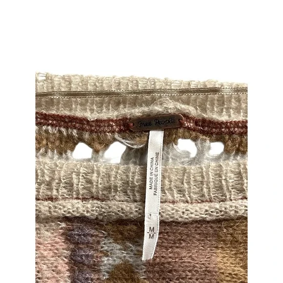 Free People December Skies Alpaca Wool Poncho Sweater Patchwork Boho Sz M Aztec - Picture 10 of 16